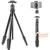 Fotopro Treppiede per fotocamera da 162,6 cm con clip per telefono 2 in 1, testa video fluida nascosta, 0,7 kg, leggero, portatile, da viaggio, per fotocamera e telefono, carico massimo 3 kg