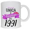 thedifferent Tazza Colazione Latte thè Mug Relax con grafica - Unica e favolosa dal 1991 anno di nascita - idea regalo Compleanno Natale Mamma Amica Sorella Nonna Zia