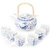 fanquare Set da Tè Blu e Bianco Teiera con Farfalla Floreale con Infusore Set di Teiere Cinesi per Adulti Regali, Una Teiera con 6 Tazze