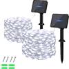 Dalugo [2 pezzi Catena luminosa solare per esterni, 5 m, 50 LED, per esterni, resistente alle intemperie, filo di rame, per giardino, terrazza, cortile, albero, festa, compleanno, matrimonio, Natale