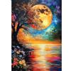 MEIYUDA Diamond Painting Luna, 5D Diamond Painting Kit Completo Notte sul lago, 5D Pittura Diamante Painting Kit Ricamo a Punto Croce Artigianale Per La Decorazione Della Parete Di Casa 30x40cm