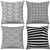 Hnmdmyi Copricuscino Bianco e Nero 40x40 Set di 4, Boho modello geometrico decorativo copricuscino moderno Agriturismo neutro lino copricuscino per divano letto giardino esterno casa decorazione