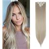 TESS Extension Capelli Clip 66 cm, Extension con Clip Liscio Biondo Miele/Grigio 18 Clips 8 PCS Extension Clip Capelli 140g Capelli Finti