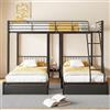 YESGIGA Letto a castello tripla con cassetti, struttura in metallo, trasformabile in letto matrimoniale 140x200 e 2 letti singoli 90x200, letto con struttura in metallo multifunzionale (nero)
