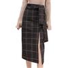 Mengmiao A-Linea Slim Portafoglio Plaid Gonna Eleganti Donna Vita Alta con Spacco Laterale Midi Gonna (Grigio, Asia XL)