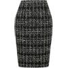 Kinghua Gonna a tubino da donna in lana scozzese autunno inverno vita alta fessura aderente lunghezza al ginocchio gonna midi, Tweed Nero, XX-Large