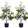 Zstar Camelia artificiale, 2 pezzi, piante artificiali con vaso, decorazione per interni, casa, ufficio, soggiorno, 90 cm, giallo