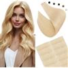 Elailite Extension Adesive Capelli Veri Biadesivo Cucito per Rinforzo 10 Fasce Biadesive Tape ins 25g 30cm #24A Biondo Chiaro