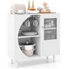 COSTWAY Credenza da Cucina Armadietto Cucina in Legno con Ante in Vetro Temperato e Porta Calici, per Soggiorno, Sala da Pranzo e Cucina, 80 x 30 x 80 cm, Bianco