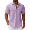 COOFANDY Camicia da Uomo a Maniche Corte Camicia Estiva in Lino Camicie in Cotone con Taschino Camicie a Maniche Corte da Spiaggia Casual Vacanze Blu-Viola S