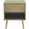 BAÏTA - Comodino nasturzio verde oliva e effetto rovere 40 cm