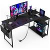BEXEVUE Scrivania ad Angolo con Ciabatta - 120x70 cm Tavolino Computer a Forma L Ripiani Portaoggetti, Scrivania Angolare Reversibile Gaming Informatica, Studio Gioco Lavoro Casa Camera da Letto Nero