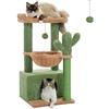 PAWZ Road Albero tiragraffi a forma di cactus per gatti da interni, con grande condominio, torre tiragraffi con grande amaca e trespolo, 79 cm, verde