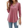 YloveM Camicetta 3/4 Manica Bluse da Donne Scollo a V Tinta Unita Top Casuale Eleganti Camicie Sciolte T Shirt