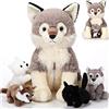 Honoson 5 Pezzi Set di Peluche Lupo Peluche Mamma Lupo da 14 Pollici con 4 Cucciolo nella Cerniera Morbido per Amante del Regali per Ragazzi Natale Compleanno (Carino)