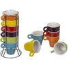 Invero Espresso vibrante colorato impilabile set di tazze include 6 tazze da caffè in ceramica da 60 ml (per tazza) e un supporto cromato
