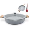 AIKENBBKK Padella in Ceramica 2 in 1 con Coperchio Padella con Rivestimento Antiaderente in Ceramica da 32 cm, Atossica, Senza PTFE e PFOA- Blu