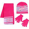 Barbie - Coordinati invernali per bambini, Set 3 pezzi, Cappello + Guanti + Sciarpa, Fucsia