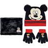 Topolino - Mickey Mouse Disney Topolino - Coordinati invernali per bambini, Set 3 pezzi, Cappello 3D + Guanti + Scaldacollo