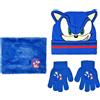 Sonic the Hedgehog - Coordinati invernali per bambini, Set 3 pezzi, Cappello 3D + Guanti + Scaldacollo