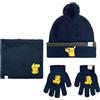 Pokémon Pikachu - Coordinati invernali per bambini, Set 3 pezzi, Cappello pompon + Guanti + Scaldacollo