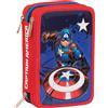 Avengers Seven Marvel Avengers Capitan America - Astuccio triplo riempito per la Scuola o tempo libero, 3 Zip, 44 Accessori scuola