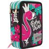 Giochi Preziosi Go-Pop Flamingo Giochi Preziosi - Astuccio triplo riempito per la scuola elementare, 3 Zip, 43 Accessori scuola, Fenicottero