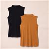 Amazon Essentials Top Senza Maniche in Maglia a Costine Slim Fit con Scollo a Lupetto Donna, Pacco da 2, Nero/Caramello, L