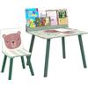 AIYAPLAY Set Sedia e Tavolino per Bambini con Ripiano Portaoggetti, Banco Scuola e Sedia in MDF e Legno di Pino, per Cameretta, Stanza da Gioco, Camera da Letto, Verde