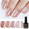Shining She Smalto Semipermanente Unghie Magnetico,4 Colori Trasparente Jelly Cat Eye Cristallo Nude Rosa Smalti Semipermanenti per Unghie Soak-Off UV/LED per Principiante Nail Art Salone, 8ML
