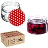 KADAX Piccoli vasetti per conserve da 250 ml, con coperchio, ermetici da regalare, mini barattoli per miele e spezie (100 pezzi, rosso a pois