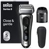 Braun Series 8, Rasoio Elettrico Barba, Regolabarba Uomo, Rifinitore Di Precisione, Custodia Viaggio, Stazione SmartCare, Batteria Litio Ion, 100% Impermeabile, Idea Regalo, 8567cc Argento