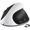 AURTEC Mouse Verticale, Mouse Ergonomico Wireless Ricaricabile 2.4G con Ricevitore USB, 6 Pulsanti e 3 DPI Regolabile 800/1200/1600, Bianco