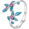 Qings Anello di Natale in Argento 925 Anelli Aperti Regolabili Agrifoglio con Foglia Verde Regali di Compleanno Xmas Gioielli per Donne