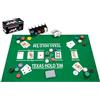 Engelhart - 320900 - Set completo di poker - Scatola in metallo con tappetini, 200 gettoni da 4 g, 2 mazzi di carte, pulsanti da croupier, piccola e grande blind, regole incluse