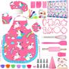MUOIVG 49 Pezzi Set da Cucina per Bambini, Rosa Unicorno Set di Chef Gioco di Utensili Bambini da Accessori, Compreso Grembiule, Cappello da Chef, Guanti, Giocattolo Regali per Bambina 3-10 Anni