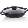 kela Padella wok32 cm con coperchio in vetro ATURA, wok a induzione 4 litri, alluminio pressofuso con rivestimento ceramico, senza PFAS, nero