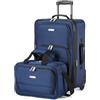 Amazon Basics Set di 2 Bagagli Impilabili, Valigia Espandibile (58 cm) e Borsa in Tessuto (25 cm), Leggeri, 100% Poliestere, Blu Scuro