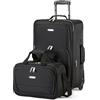 Amazon Basics Set di 2 Bagagli Impilabili, Valigia Espandibile (58 cm) e Borsa in Tessuto (25 cm), Leggeri, 100% Poliestere, Nero