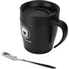 Tiiyee Tazza da Caffè, Tazzine Caffè Prova di Perdite Isolata Termica Scalda Tazze Acqua Termos in Acciaio Inossidabile Beuta Thermos Viaggio con Cucchiaio Coperchio Scorrevole Manico (Nero)