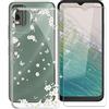 WXPPJ Custodia per Nokia C32, Trasparente Anti-Ingiallimento TPU Case, Antiurto Protezione Morbida Cover + Vetro Temperato Pellicola Protettiva per Nokia C32 (6.5) - White Daisy