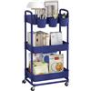 JIUYOTREE Carrello portaoggetti in plastica a 3 livelli con manici extra appesi e ruote bloccabili, per soggiorno, bagno, cucina, ufficio, blu
