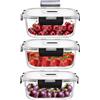 LNWSN Contenitori Ermetici per alimenti Vetro con coperchio - Ideale per Microonde, Forno, Frigo e Freezer - Contenitore Quadrato Meal Prep e Alimenti piccoli - Set Premium di 3 senza BPA - 800ml