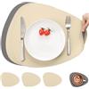 Myir JUN Tovagliette in Pelle e Sottobicchieri, Set Tovagliette Americana Plastica Lavabili Bifacciale Non-scivolose Impermeabile Triangolari (Grigio Giallo Grano, Set di 4)