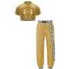 CHICTRY Tuta Ginnastica Artistica Bambina Metallizzata Lucida Maglietta Manica Corta Crop Top + Paillettes Pantaloncini Abito da Ballo Balletto Jazz Hip Hop Oro 5-6 anni