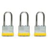 topolenashop Kit 3 Lucchetti con Arco Lungo 50 mm - Stessa Serratura con 3 Chiavi | Acciaio Laminato Verniciato Giallo | Lucchetti Resistenti per Cancelli Porte Casseforti Cantiere e Casa 181503