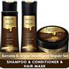 VISAGE Maschera Capelli Professionale 500 ml+ Shampoo Visage 250 ml + Balsamo 250 ml | Olio di Argan e Cheratina | Maschera Ristrutturante e Nutriente Capelli | Keratina per Capelli Trattamento