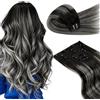 LaaVoo Extension Clip Capelli Veri, Nero Naturale con Silver, 45cm 120g 7pcs, Capelli Naturali, Lunga Durata, per Cerimonie Importanti, Colore 1B-S-1B