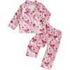 CocMouse Set pigiama natalizio in raso di seta a maniche lunghe, con bottoni, top + pantaloni coordinati, rosa, 4-5 Years