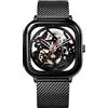 CIGA Design Orologio Automatico Uomo - C Series Orologio Donna 40mm da Polso Meccanico con Design Scheletro, Quadrato, con Cinturino in Milanese e Pelle(Nero)